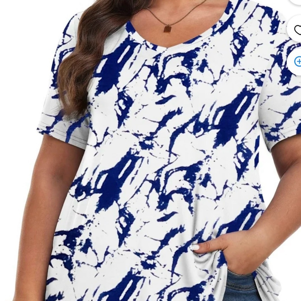 Blue and White Marble Print Women’s Short Sleeve Top